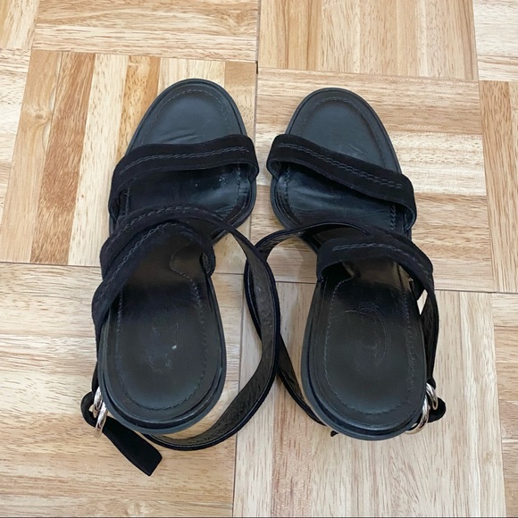 TOD’S Black Suede Leather Ankle Wrap Buckle Strap Heel Open Toe Sandals Size 39 - Picture 11 of 16